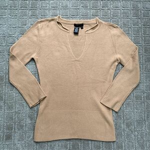 BCBGMAXAZRIA VTG Y2K Knit Sweater Women's S Beige Tan 3/4 Sleeve Preppy Friends